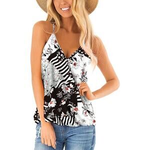 Aokosor Womens Deep V Neck Wrap Spaghetti Strap Tank Top Summer Sleeveless XL